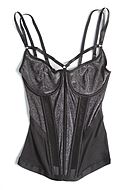 Bustier with shoulder straps, sheer inlays, small fishnet, strappy front
